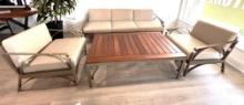 "Auburn" a 4 Piece Outdoor Patio Furniture Set with a 3 Seater Sofa, (2) Side Chairs, and Teak Top C