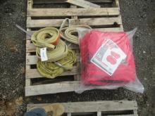 STEEL LIFT CABLE, (4) ASSORTED SIZE LIFTING STRAPS, & (4) TIRE SOCK VEHICLE TIRE COVERS