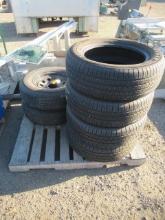 (4) YOKOHAMA GEOLANDAR G91 225/60R17 TIRES & (2) TIRES ON 15'' WHEELS