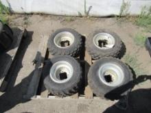 (2) DUNLOP KT877-AT20 X 10-9 ATV TIRES ON WHEELS & (2) DUNLOP KT851A-AT 21 X 7 X 10 ATV TIRES ON