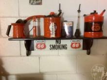 SHELF WITH NO SMOKING SIGN, 3 PHILLIPS 66 POURING CANS,