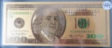 1976-$100 Franklin Colorized Gold Foil Polymer Replica Banknote