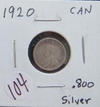 1920- Canada Silver  Cent Piece