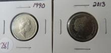 1990, 2013 Australia 10 cent coin