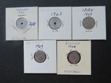 (2) 1963- BP Hungary 2 Filler Coins, (2) 1964- Algeria 1 Santim Coin, 1969- Iran 1 Rial Coin