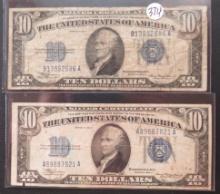 1934-A $10 Dollar Bill Silver Certificate Blue Seal Banknote