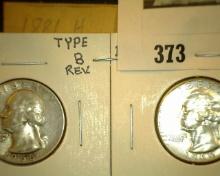 1956 P Type B Reverse Fine & 1960 P BU Washington Quarters.