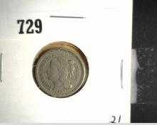 1865 Civil War Three Cent Nickel.