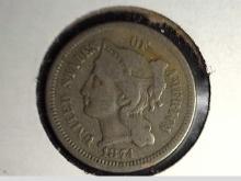 1874 Three Cent Nickel. Fine.