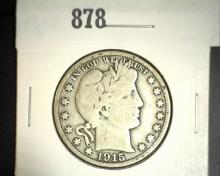 1915 S Barber Half Dollar. Very Good.