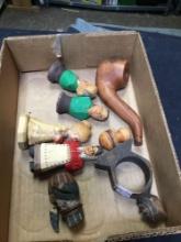 box of miscellaneous old wood carvings