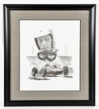 Jim Clark Framed Sketch By Robert Stephen Simon