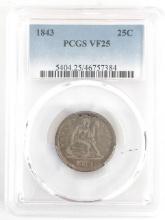 1843 U.S. Silver Liberty Seated Quarter PCGS VF 25