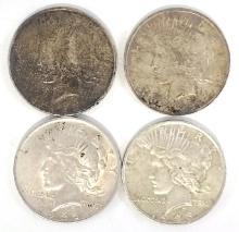 Lot Of Four U.S. Peace Silver Dollars