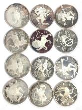 12 Pc. Franklin Mint Sterling Zodiac Medals Set