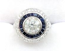 Platinum 2.06 CTW Center Diamond & Sapphire Ring