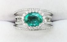 Platinum 1.67 Carat Emerald & Diamond Ring