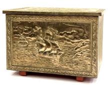 Ornate Brass Embossed Covered Coal Box
