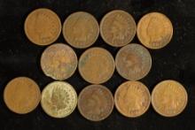 12 ASSORTED INDIAN HEAD CENTS: 1901-1905