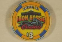 $3 IRON HORSE CASINO CHIP. EVERETT, WASHINGTON