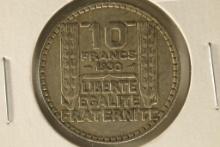 1930 FRANCE SILVER 10 FRANCS .2186 OZ. ASW