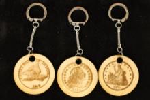 3 WOOD ENGRAVED COIN THEMED 2" KEY CHAINS: FLYING