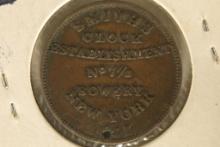 1837 STORE TOKEN "TIME IS MONEY" SMITH'S CLOCK