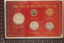 1ST YEAR OF CLAD US COINS 1965 COIN SET WITH OUTER