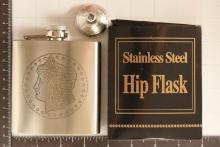 6 OZ. STAINLESS STEEL HIP FLASK WITH MORGAN $