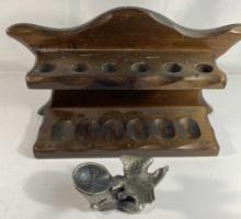 WOODEN PIPE HOLDER AND EAGLE PIPE REST