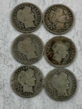 SIX BARBER DIMES