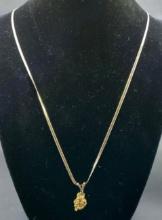 14K Yellow Gold Serpentine Necklace with Gold Nugget Pendant