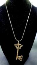 14K Yellow Gold Key Pendant with 10K Yellow Gold Cable Link Chain
