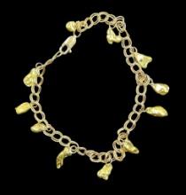 14K Yellow Gold Charm Style Bracelet with Gold Nugget Charms