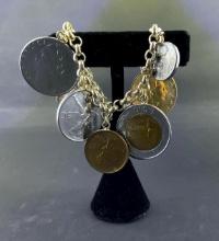 Gold Plated Sterling Silver Vintage Italian Coin Bracelet