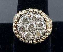 14K Yellow Gold 7 Diamond Cluster Kentucky Nugget Ring