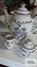 Germany Moon Rose pattern teapot with creamer and sugar