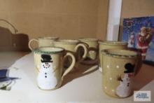 lot of sponge ware Christmas mugs by Three Rivers pottery
