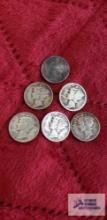 1876 dime and Mercury head dimes, 1919,1937, (2) 1943, and 1944