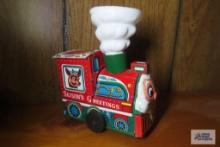 Merry Christmas windup toy train engine, made in Japan