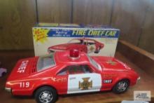 Fire Chief toy car, non-fall mystery bump-n-go, battery operated