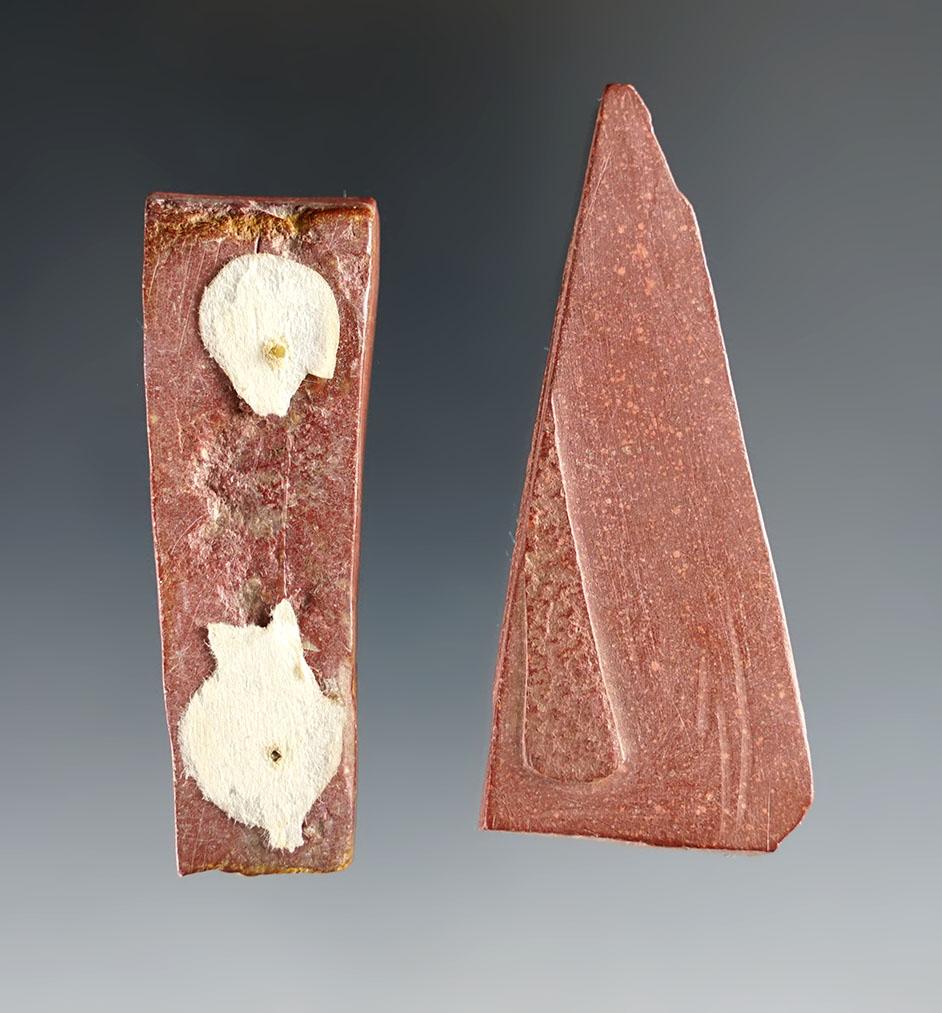 Pair of Trapezoidal Catlinite Bead Preforms - Townley Reed Site, Geneva, New York.