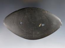 4 3/4" Elliptical Gorget made from brown and black Banded Slate. Stark Co., Ohio. Ex. Falleti.