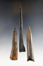 Pair of Socketed Bone Projectile Points and a 4 5/8" Bone Awl. All have river stained patina. FL.
