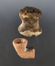 Pair of nice Mississippian artifacts including a Pipe and an Ear Spool found at the Feurt Site.