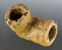 2 3/4" by 2 1/2" Mississippian Clay Elbow Pipe that is very heavily patinated.