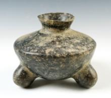 3 1/2" tall x 3 3/4" wide Miniature Tripod Nayarit Pottery Vessel in solid condition.
