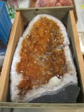 Citrine Geode Cathedral Crystal Rock in Wood Box