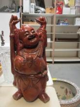 Wooden Laughing Buddha Figure