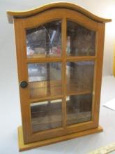 Wood Wall Curio Cabinet w/Wood Shelves & Mirrored Back